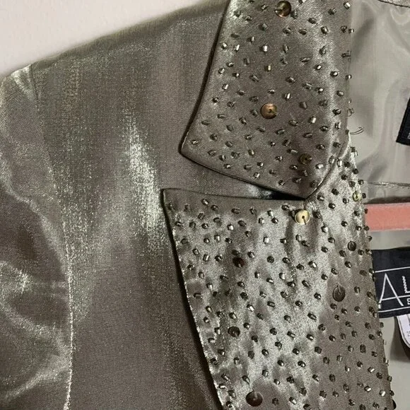 Alex Evenings Green Beaded Sequin Size 8 Jacketed Dress 2 Pc Sleeveless V neck - Picture 2 of 13